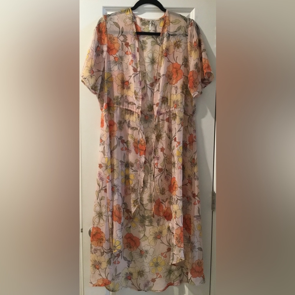 NWOT Sheer Floral Retro Style Maxi Wrap Duster Kimono - Picture 7 of 9